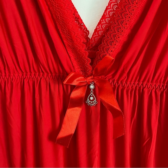 Red Lace Trim Nightgown Babydoll Lingerie Dress-Women’s Size Medium - Picture 3 of 9